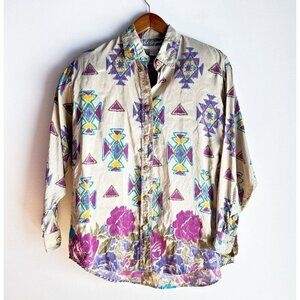 Vintage Pat Argenti Southwestern Print Silk Blouse S